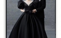 黑色婚纱礼服图片高清-黑色礼服婚纱照简约室内