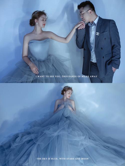 蓝色婚纱照图片大全最美丽的-简约蓝色婚纱照片图片-图1