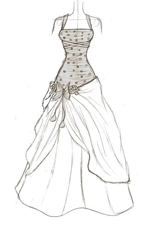 美式复古婚纱 美式婚纱设计图手稿-图2