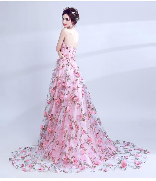 粉色长裙美式婚纱图片大全集-图3